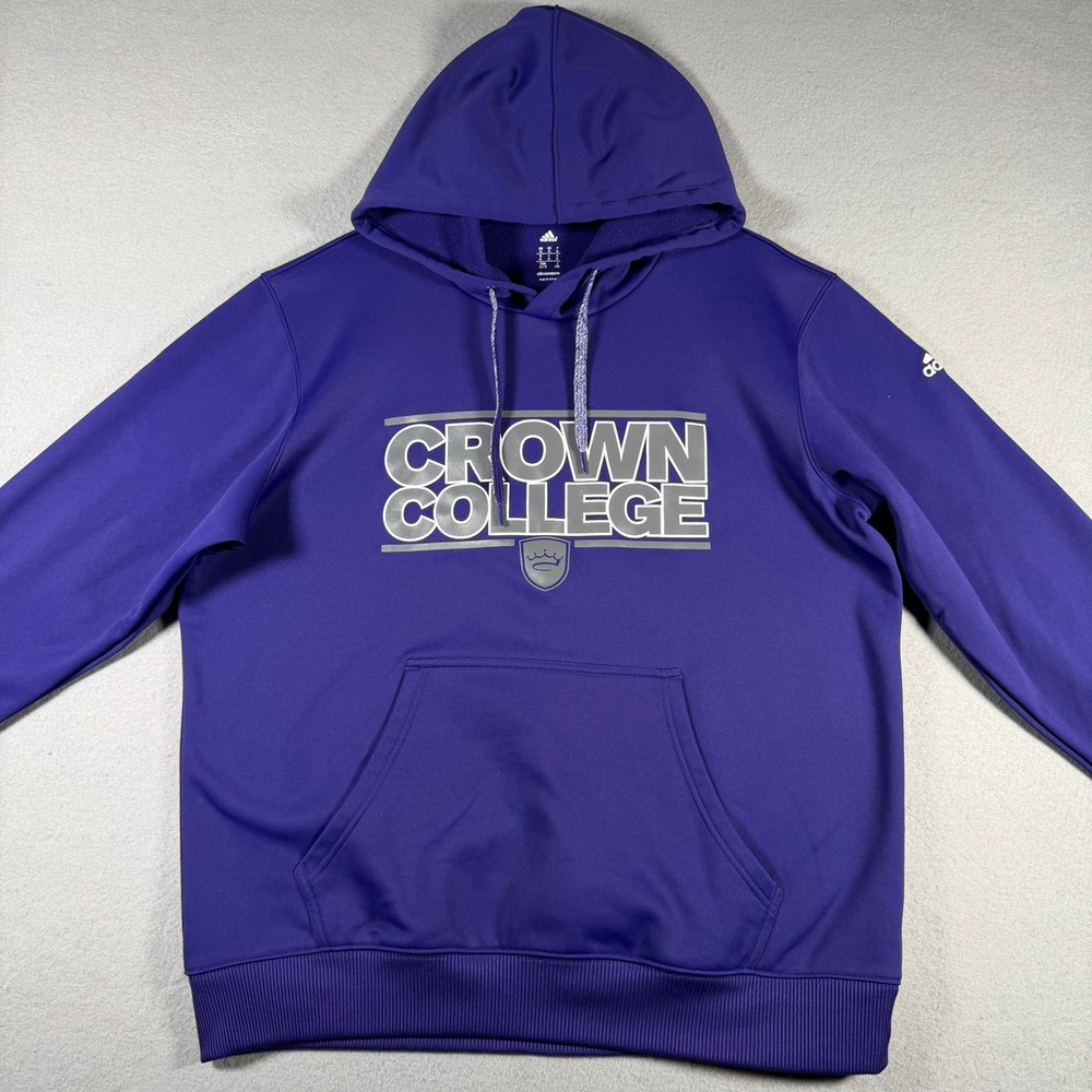 Adidas Mens XL Crown College ClimaWarm Hoodie Purple Graphic Sweatshirt M34538 - Picture 3 of 14